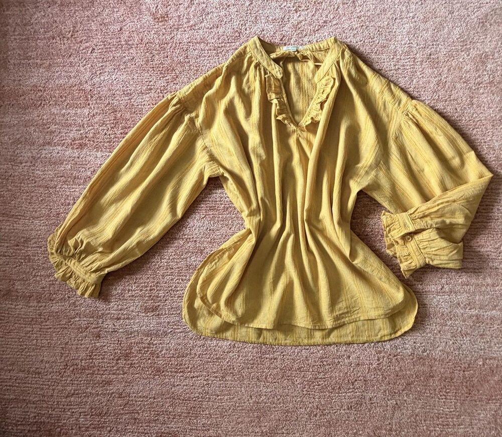 Jade Women’s M Mustard Yellow Ruffle Neck Textured Blouse